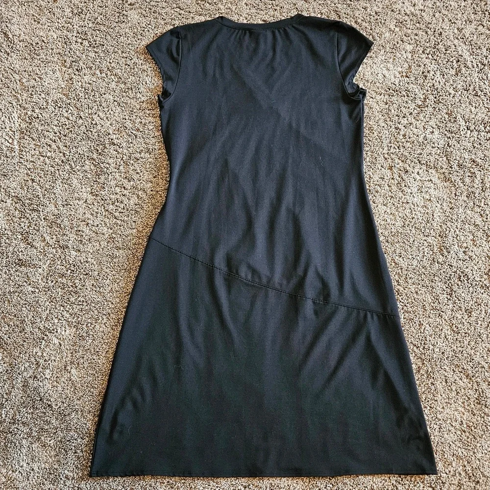 Athleta Nectar Dress Short Sleeve Faux Wrap Size XL Black Stretch Athletic Sport - Picture 7 of 9